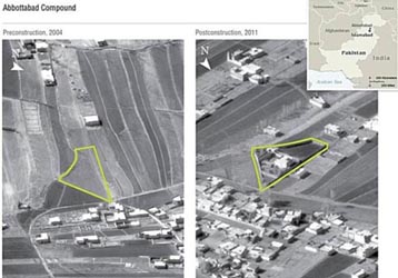 Satellite imagery of Bin Laden’s Abbottabad compound in 2004 and 2011.
